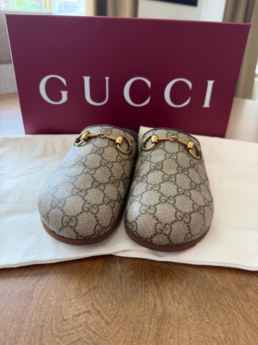 Gucci Wimens Mike with Horsebit Monogram Slip-On Mules